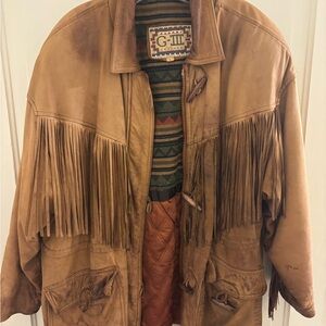 Men's Tan Leather Fringe Jacket